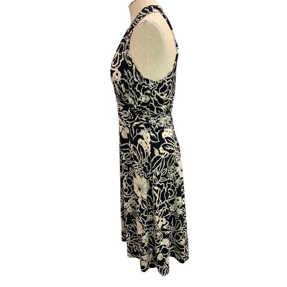 Size 12 Jones Wear Dress Black Ivory Print Pullover Stretch A-Line Midi - Picture 5 of 10